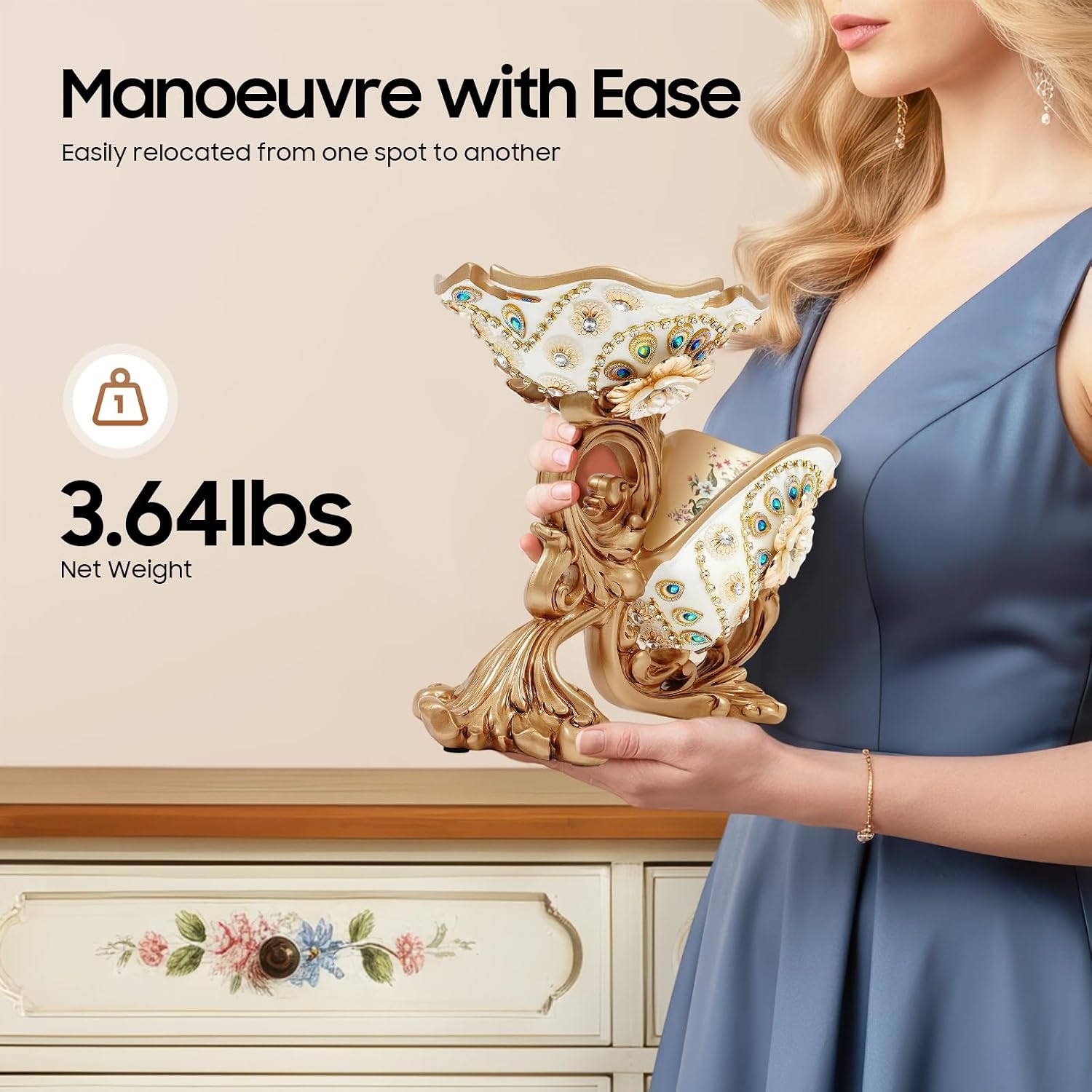 Tabletop Wine Rack Golden Luxury Cameo Flower Diamond Wine Glass Display Holder, Holds 1 Wine Bottle and 3 Wine Glasses Wine Decor for Kitchen Bar Gifts