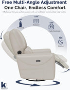 KINGYES Nursery Recliner Rocking Chair, 270° Swivel Glider, with Bluetooth Speaker & USB-C Port, Faux Leather Nursery Rocking Chair, Gray