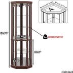 69" H Lighted Corner Display Cabinet, Curio Corner Glass Cabinet w/Adjustable Shelves & Glass Door, 5-Tier Wooden Storage Display Case w/Mirrored Back Pane for Living Room