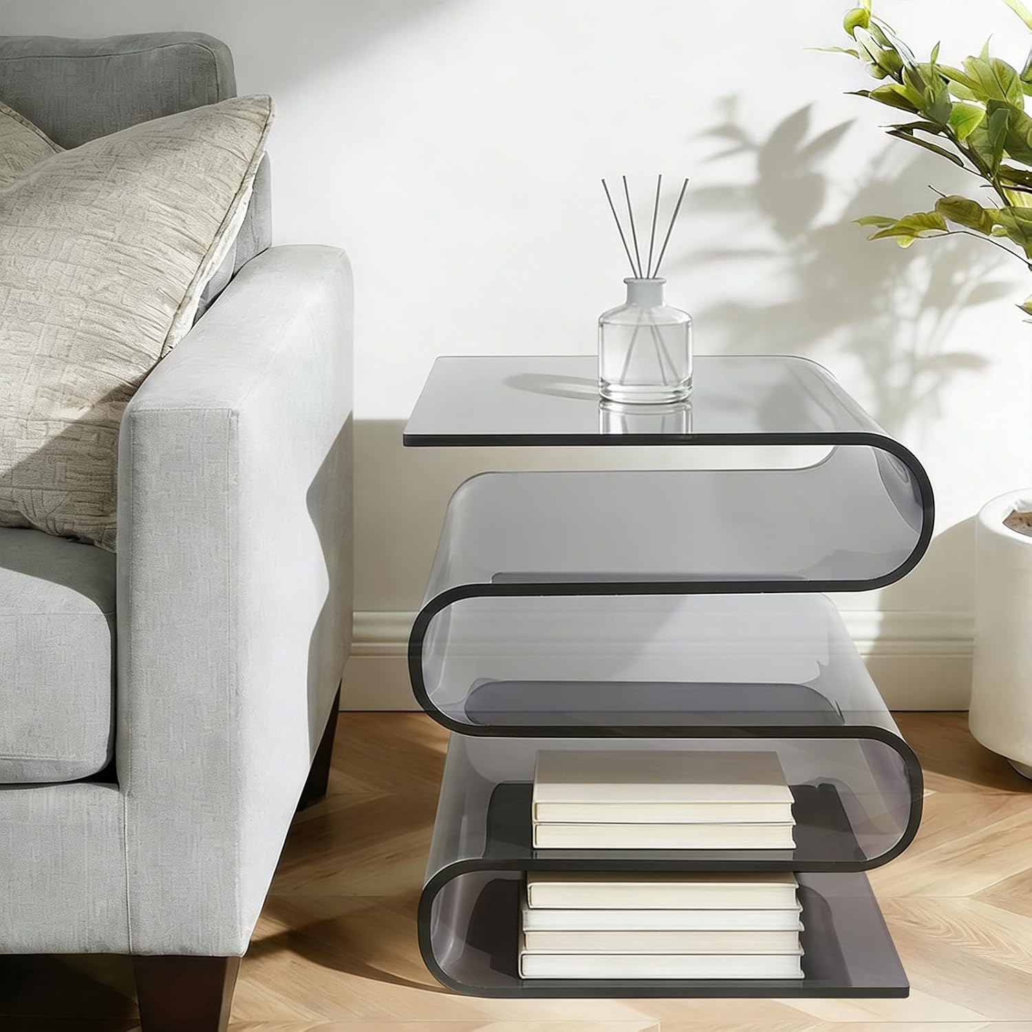 S-Shaped Acrylic End Table, Side Table for Living Room, Bedside Table for Bedroom, Modern Furniture Organizer