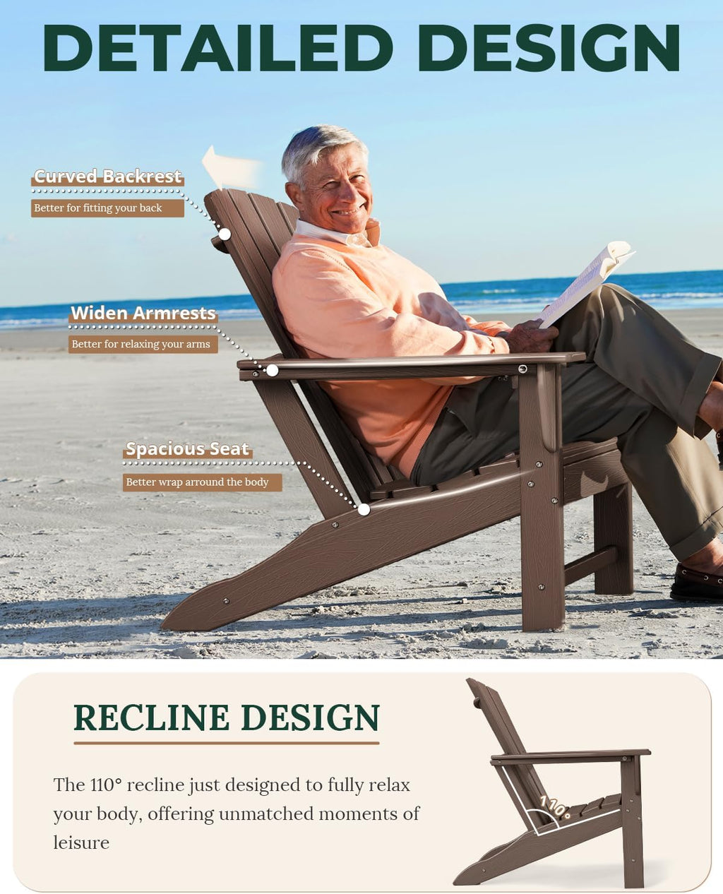 BRIOPAWS Adirondack-Chairs-Set of 2 | Brownwood Grain |Fire Pit Chair | Oversized | HDPE Plastic | Weather Resistant | for Deck Outdoor Poolside Campfire