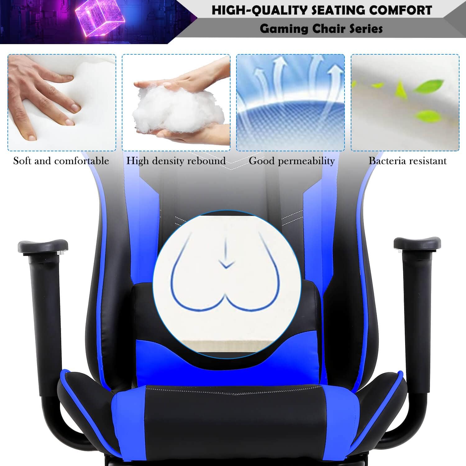 PC Computer Lumbar Support Headrest,High Back Racing Office Video Gaming Rolling Swivel Task Chair for Kids or Adults,Blue