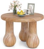Tangkula Round Side Table, 24” Mahogany Wood Couch Bedside Farmhouse Sofa End Table with Thickened Top & Column Legs, for Bedroom, Backyard, Balcony