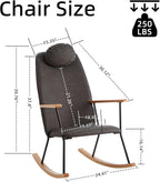 Nursery Rocking Chair Indoor, Small Rocking Chairs for Small Spaces, Upholstered Rocker Chair with High Back& Headrest Pillow, Comfy Rocking Chair for Bedroom, Living Room, Patio& Porch (Dark Grey)