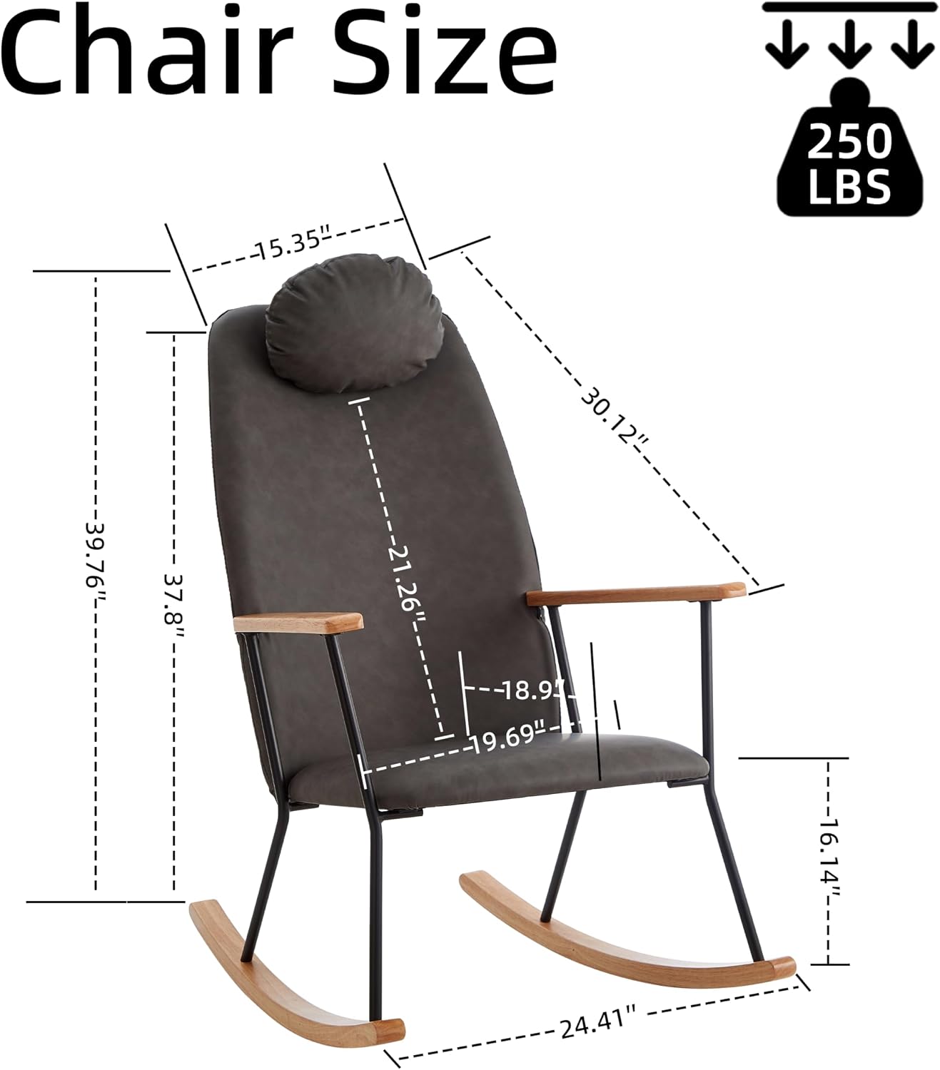 Nursery Rocking Chair Indoor, Small Rocking Chairs for Small Spaces, Upholstered Rocker Chair with High Back& Headrest Pillow, Comfy Rocking Chair for Bedroom, Living Room, Patio& Porch (Dark Grey)