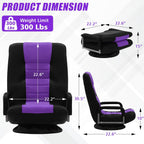 Swivel Gaming Chair Multipurpose Floor Gaming Chair for Playing Video Games, TV, Reading w/Armrest Lumbar Support & 6 Adjustable Postion Backrest for Adults,Purple