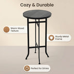 Round Wood Bar Table & Counter Height Table Industrial Metal Bistro Pub Table for Kitchen, Indoor Outdoor Patio, Small Spaces