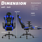 Gaming Chair, High Back PU Leather Gaming Chairs Computer Chair with Headrest & Lumbar Support, Height Adjustable Wide Seat Gaming Chairs for Adults, Game Chair with Footrest & Armrest (Blue)