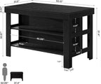 Tribesigns Kitchen Island with Seating and Storage Shelves, 55.1-Inch Breakfast Counter Farmhouse Island Table for Kitchen Dining Room (Black)