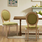 Linen Upholstered Dining Chairs Set of 2 French Country Oval Fabric Back Kitchen Side Chair with Wood Legs for Dining Room, Kitchen, Restaurant(Olive Green-Fabric)