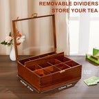 HouseJoy Wood Tea Bag Organizer: 12 Compartments with Clear Glass Lid | Acacia Wood-Large Capacity-Tea Bag Storage Holder for Countertop Kitchen Pantry-Gift For Tea Lover-Keep Tea Bag Fresh