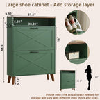 Joaxswe Shoe Cabinet Storage for Entryway with 2 Flip Drawers 2 Hook Open Storage Layer Rack Narrow Organizer Slim Hidden Wood Shoe Cabinet Furniture Dark Green