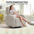 Swivel Rocker Recliner Chair, Rocking Recliner for Nursery with Side Pockets, Manual Swivel Reclining Nursery Glider Chair for Breastfeeding Living Room, Camel Chenille