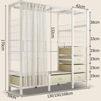 Heavy-Duty Clothes Rack Wardrobe with Curtain Large Walk-in Closet for Bedroom 4 Open Shelves & 6 Drawers Stylish White -Saving Design (168x50x170cm)