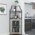 IDEALHOUSE Corner Wine Bar Cabinet with Large Storage Space and Detachable Wine Rack, Bar Cabinet with Glass Holder and Mesh Door, 4-Tier Liquor Cabinet Bar, Grey