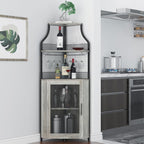 IDEALHOUSE Corner Wine Bar Cabinet with Large Storage Space and Detachable Wine Rack, Bar Cabinet with Glass Holder and Mesh Door, 4-Tier Liquor Cabinet Bar, Grey