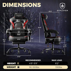 GTPLAYER Big and Tall Gaming Chair for Adults, Ergonomic Office Chair with Footrest, Heavy Duty 350 lbs Capacity, High Back, Premium Leather & Iridescent Trim, ACE-Armor, Black & Red