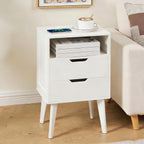MAHANCRIS Nightstand with Charging Station and Modern Bedside Table Bundle, White End Table with Storage Drawers, Open Storage, Night Stand with Solid Wood Legs, for Bedroom, ETWT61E01N1-ETWT69E01