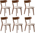 100% Solid Wood Upholstered Dining Chairs, Mid Century Modern Oak Dining Chairs with Curved Back Design with Butterfly Wing Shape for Kitchen, Dining Room, Restaurant (6, Walnut Color-Beige Cushion)