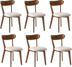 100% Solid Wood Upholstered Dining Chairs, Mid Century Modern Oak Dining Chairs with Curved Back Design with Butterfly Wing Shape for Kitchen, Dining Room, Restaurant (6, Walnut Color-Beige Cushion)