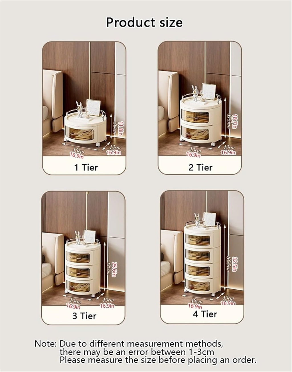 Movable Drawer Style Storage Cabinet Multifunctional Round Bedside Table with Drawers Free Standing End Table Household Side Table for Living Room Creative idea(White,1 Tier)