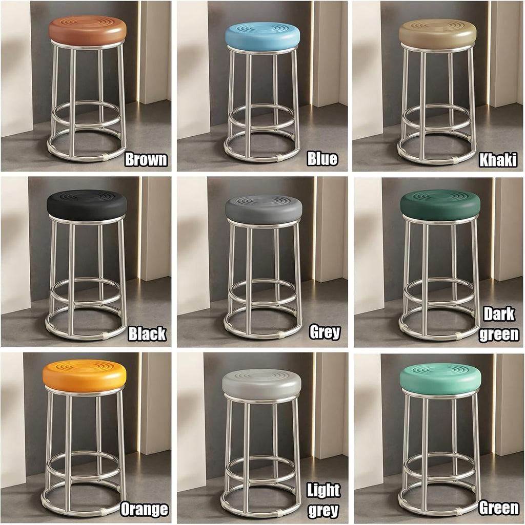 Stainless Steel Round Bar Stool, Backless Counter Stools, Office Three-Ring High Chair, for Pub Coffee Home Dinning Kitchen Island(Khaki,63cm)