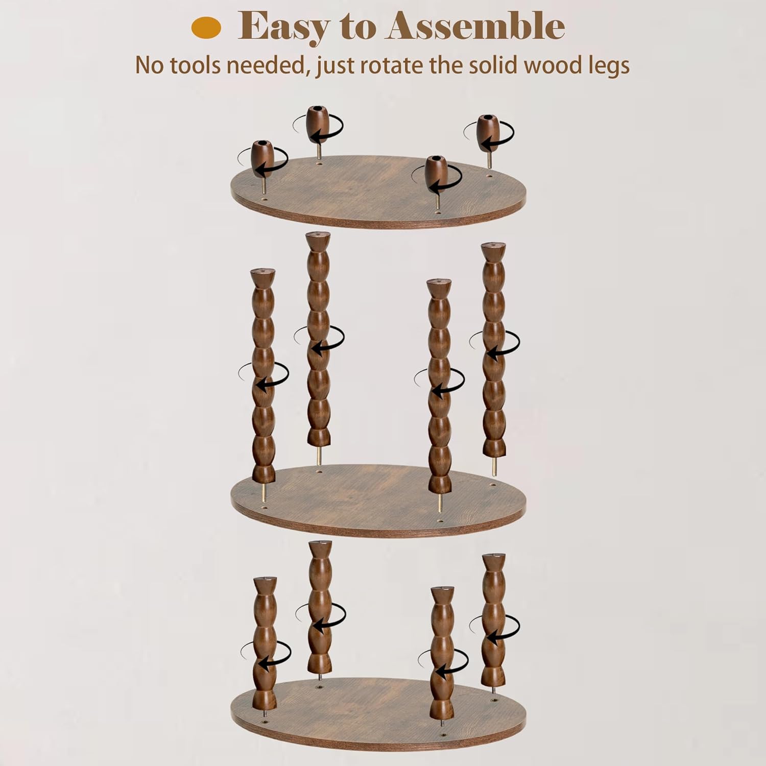 3-Tier Oval Side Table with Solid Wood Legs, Small End Table with Storage Shelves for Living Room Bedroom, Modern Night Stand Accent Table for Small Spaces, Easy Assembly