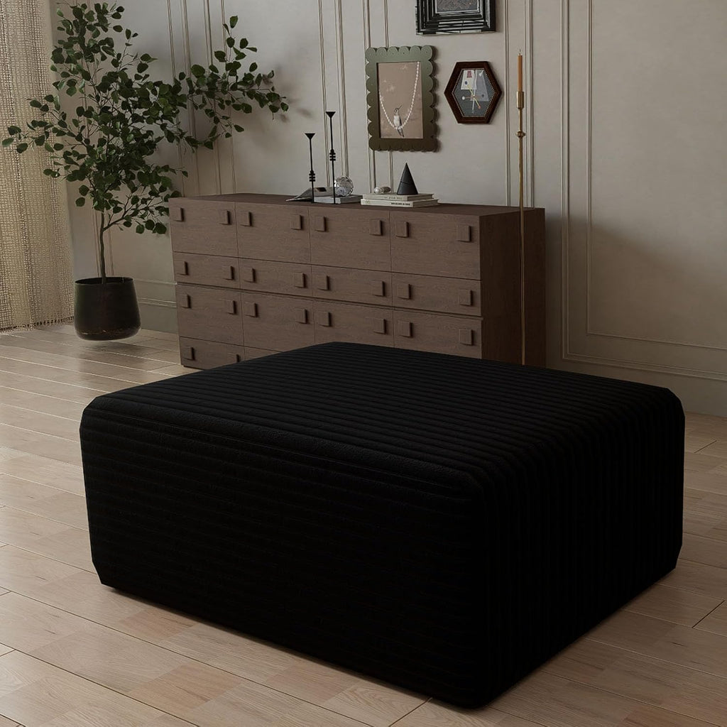 Oversized Cloud Couch Ottoman, Frameless Wide-Wale Corduroy Footrest for Living Room, High-Density All-Foam Large Rectangle Boneless Ottoman Coffee Table for Sectional Sofa (Black, Ottoman)