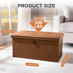 oakvivo 30 Inches Folding Storage Ottoman Bench, PU Leather Tufted End of Bed Bench, Foot Rest with Rivet Design, Ottoman with Storage, Load 330 lb, for Living Room, Bedroom, Entryway, Brown