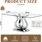 AF ARTISAN FURNITURE 69" Modern Tempered Glass Dining Table for 6-8, Rectangular Glass Kitchen Table with Mirror Stainless Steel Petal Base,Silver Dining Table for Dining Room, Apartment