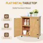 31" Sturdy Living Room Cabinet, Practical Cabinets with Weatherproof Wood, Storage Locker with Magnetic Door for Outdoor Patio, Light Brown