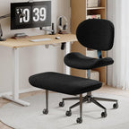 Cross Legged Office Chair with Wheels for ADHD, Ergonomic 360° Swivel Height-Adjustable Meditation Chair for Yoga, Wide Kneeling Chair with Strong Lumbar Support, Teddy Fabric, Black