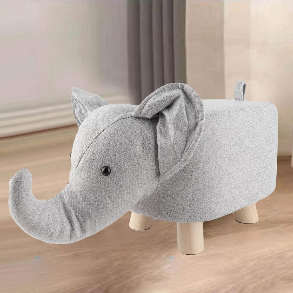 Animal Footstools, Cartoon Animal Shape Footstools, Cute Elephant Shaped Stool Ottomans, Mini Ottoman Furniture for Nursery, Bedroom, Playroom, and Living Room Decor, Multipurpose Small(Grey White)