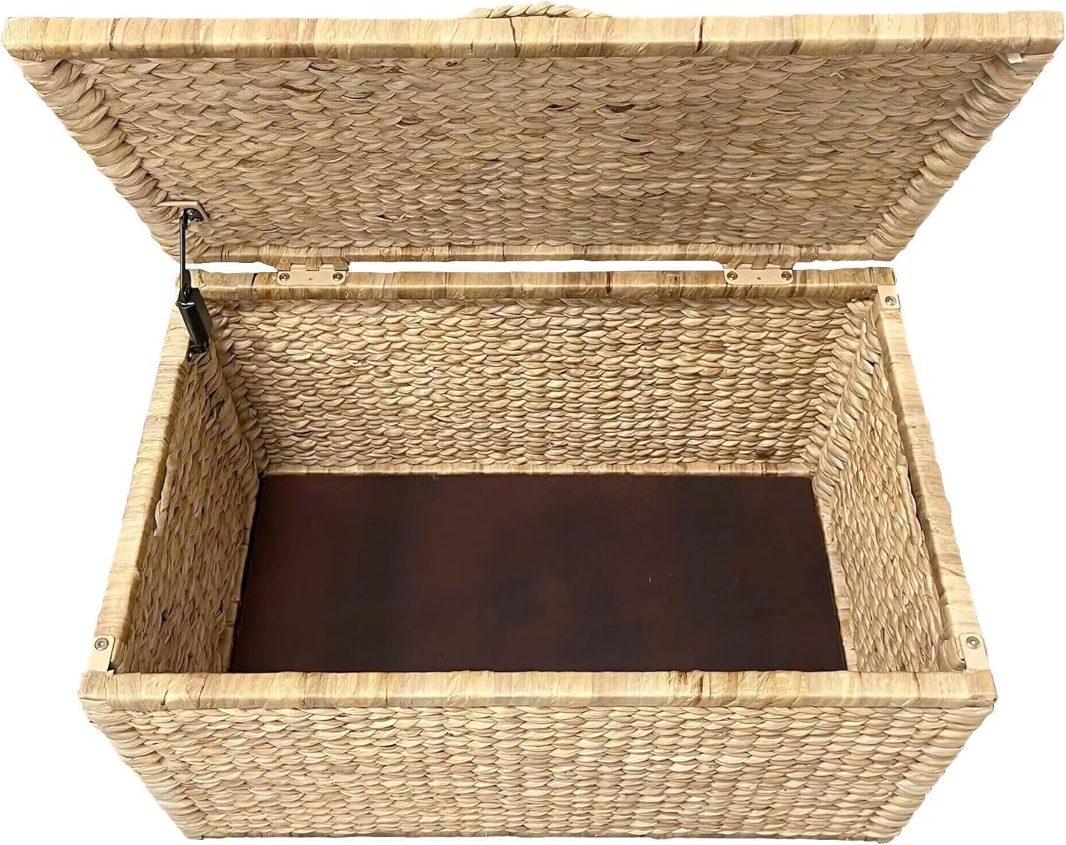 eHemco Water Hyacinth Wicker Storage Trunk with Metal Frame, Decorative Blanket Chest & Storage Box, Farmhouse Woven Storage for Bedroom, Living Room & Entryway, Natural, 30 x 17.5 x 17.5 Inch
