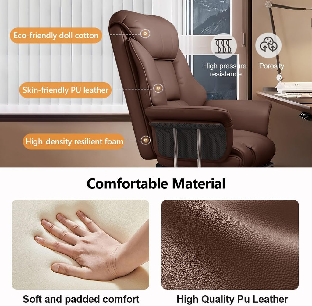 Big and Tall Office Chair Wide Seat Ergonomic Leather Executive Desk Chair with Leg Rest, Heavy-Duty 550 lbs Adjustable Height Computer Gaming Chairs