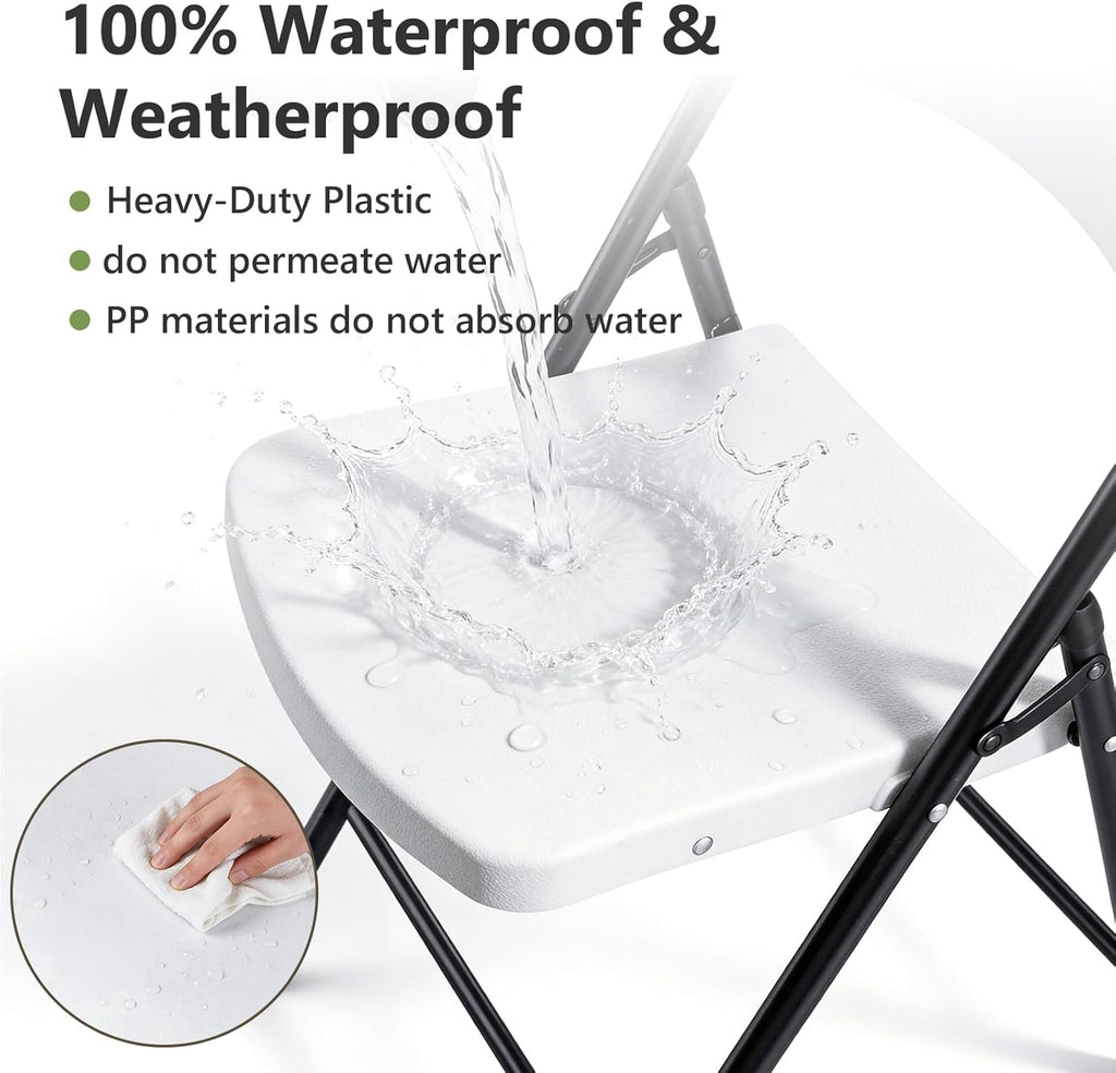 Folding Chairs 4 Pack, Outdoor White Folding Chairs for Outside Indoor, Portable 350 lbs Capacity Heavy Duty Plastic Metal Foldable Chairs Commercial Seating for Picnic, Party, Patio