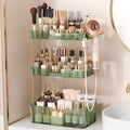 Bathroom Counter Organizer for Vanity, Makeup Organizer Countertop with Holder, Large Capacity Storage Rack, Perfect Large Skincare, Hair Care, Perfume, Easy to Install (Green, 3Tiers)