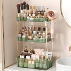 Bathroom Counter Organizer for Vanity, Makeup Organizer Countertop with Holder, Large Capacity Storage Rack, Perfect Large Skincare, Hair Care, Perfume, Easy to Install (Green, 3Tiers)