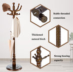 Wioao Coat Rack Stand, Solid Wooden Coat Tree with 11 Hooks, Heavy Duty Coat Rack Freestanding with Sturdy Round Base, Natural Birch Wood Coat Hanger Stand for Entryway Bedroom (brown circular)