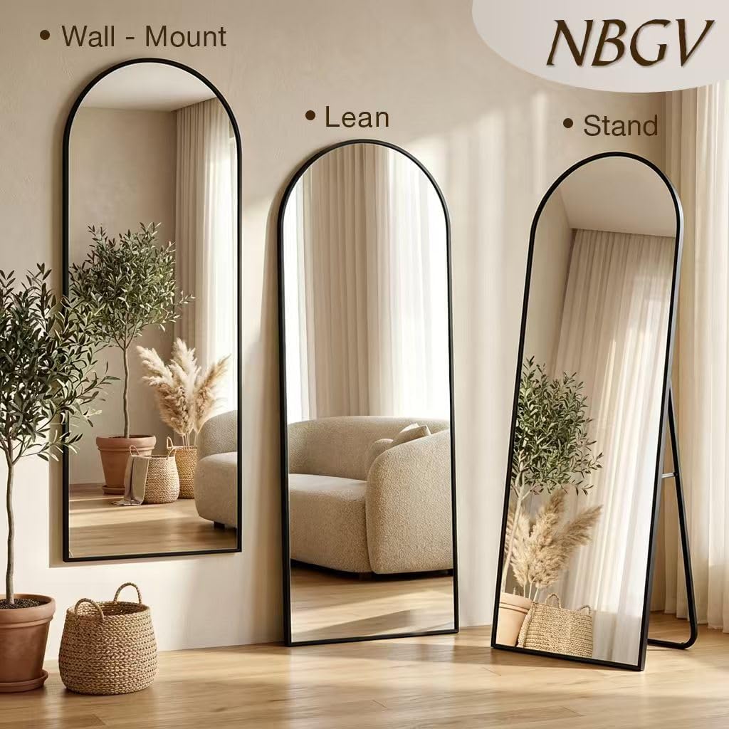 57"x18" Floor Mirror Full Length, Arched Full Length Mirror with Stand, Full Body Mirrors for Bedroom Living Room or Cloakroom Black