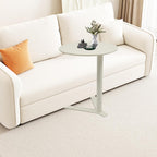 Metal Round Side Table, Modern C Shaped Couch End Table Small Metal Coffee Table with Y-Shaped Base Round Sofa Bedside Table for Home Living Room Bedroom (Frosted White/18.9 * 22in)