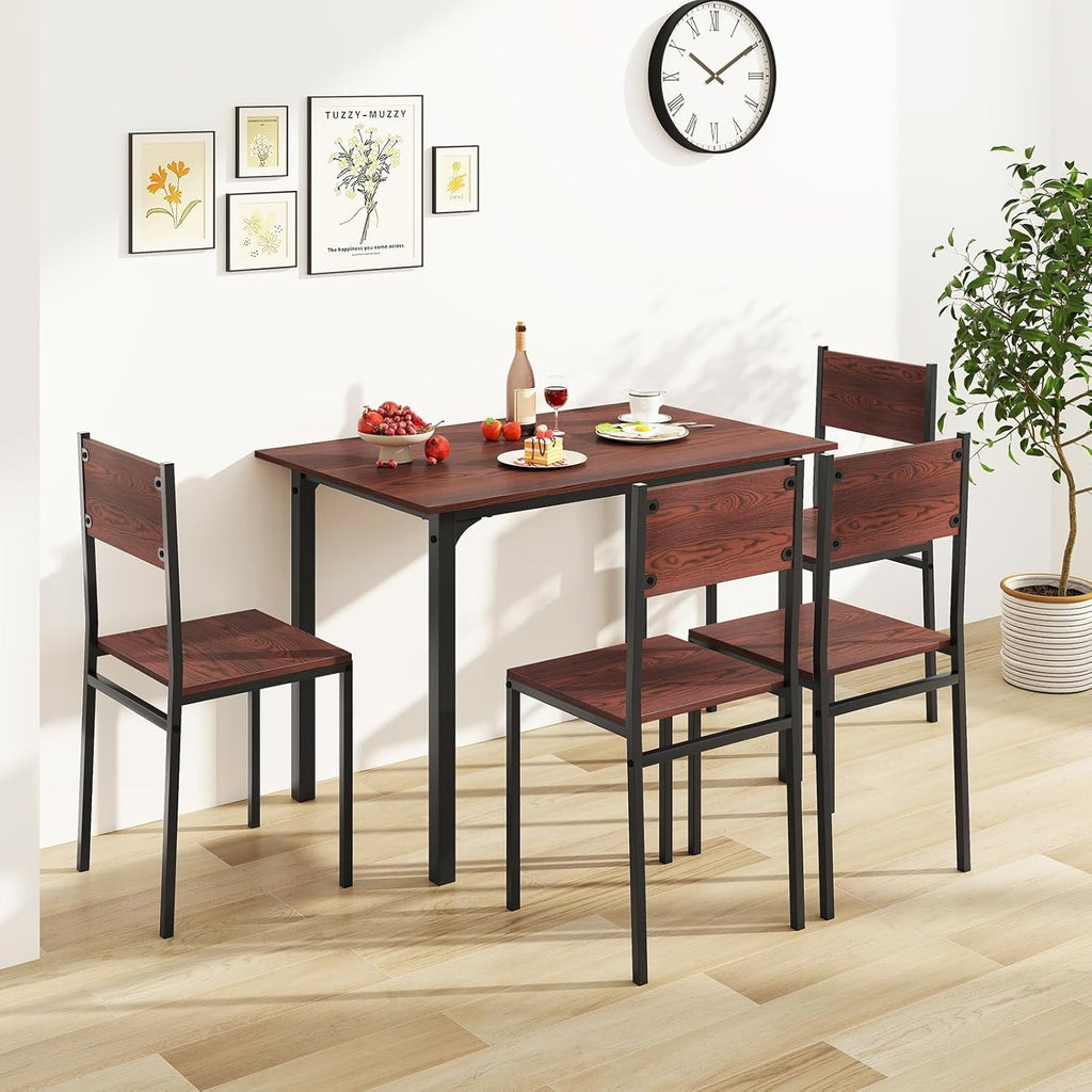 Tangkula Dining Table Set for 4, Modern Table and Chairs Set of 4 for Kitchen Dining Room Breakfast Nook (Walnut)