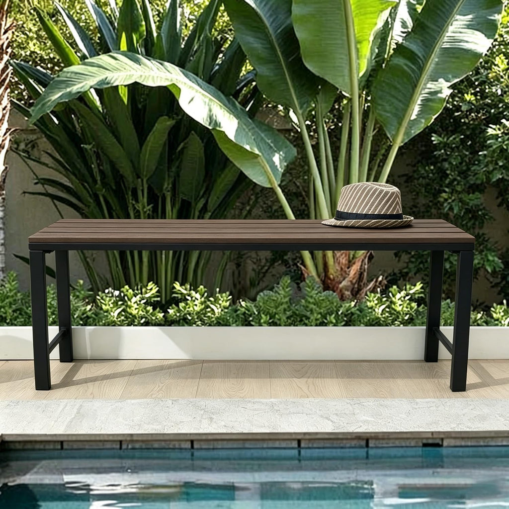 Walnut Outdoor Backless Bench for Garden, Set of 2, Outdoor Bench Weatherproof, Patio Benches for Outdoors, Benches Seat for Backyard, Porch, Plant Stand and Holder