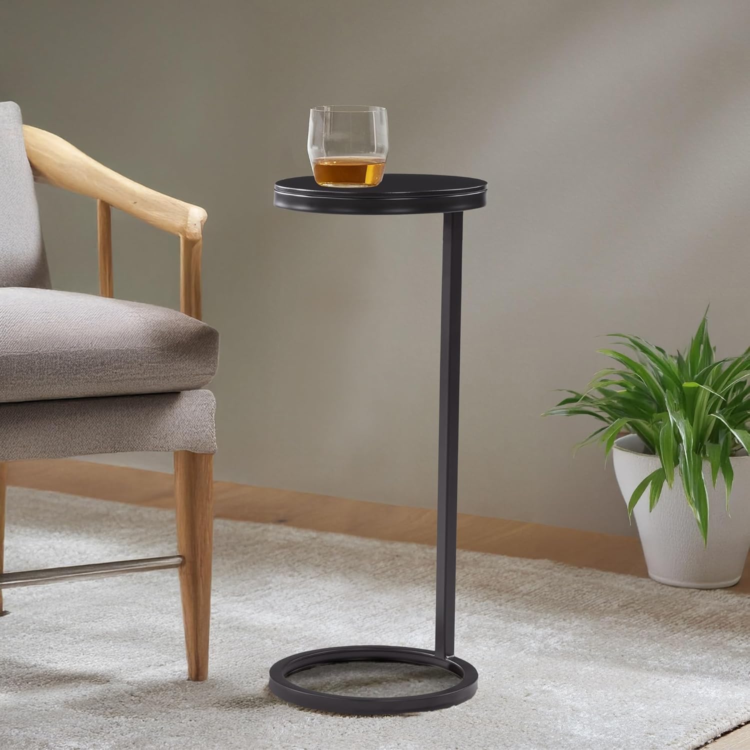 Penau Round Metal Accent Table, Antique Bronze Finish, Geometric Openwork Design, Small Side Table for Living Room Sofa Bedside, Felt Floor Pads, 10 x 10 x 24.38 Inchs