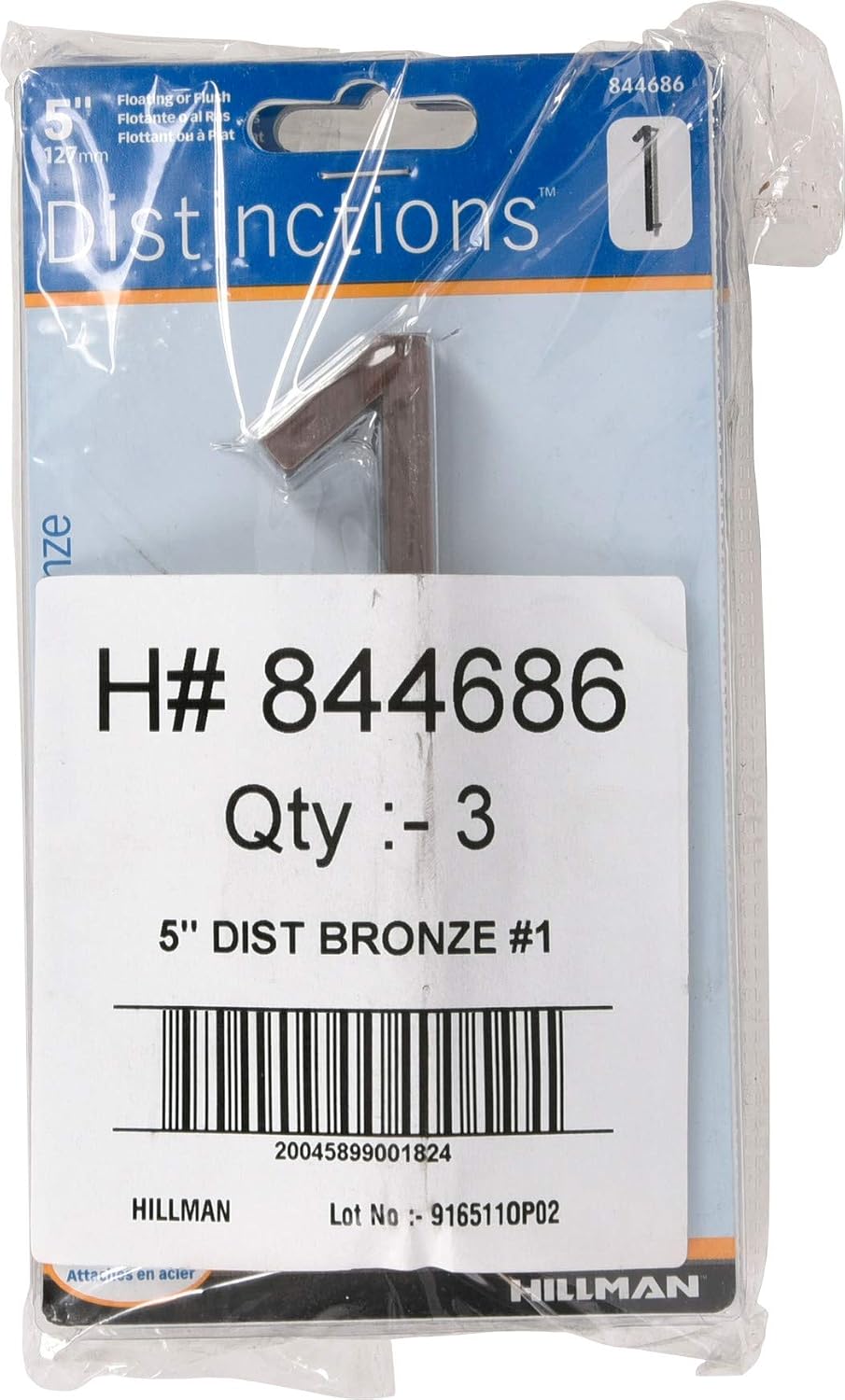 Distinctions 844686 House Number 1, Bronze Zinc Floating Address Number, Modern Outdoor Address Sign for Front Door, Mailbox, Wall, or Plaque, 5 Inches