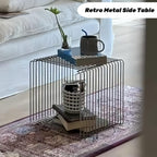 Stainless Steel Side Table, Metal Side Table with Wire Cube Storage, Retro Square Accent Table for Living Room Office Silver Finish (Silver,14in)