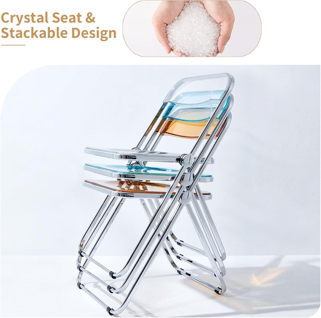 Acrylic Folding Chair, Transparent Folding Chair, Portable Metal Frame Foldable Chair for Home, Office, and Events-Gray