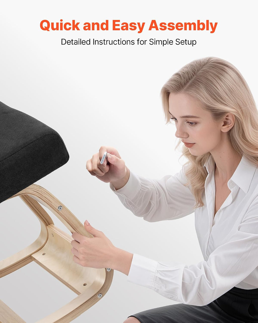 VEVOR Ergonomic Kneeling Chair, Wooden Posture Knee Chair with Thick Foam Cushions and Solid Wood Frame, Adjustable Height, Natural Relief for Neck or Back Pain, Ideal for Home, Office or Meditation