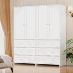 VOWNER 71" Tall Armoire Wardrobe Closet with Drawers and Mirror | Clothing Storage Cabinet with Hanging Rod, 2 Doors Wooden Wardrobe Cabinet for Bedroom, Large Capacity Storage (White)