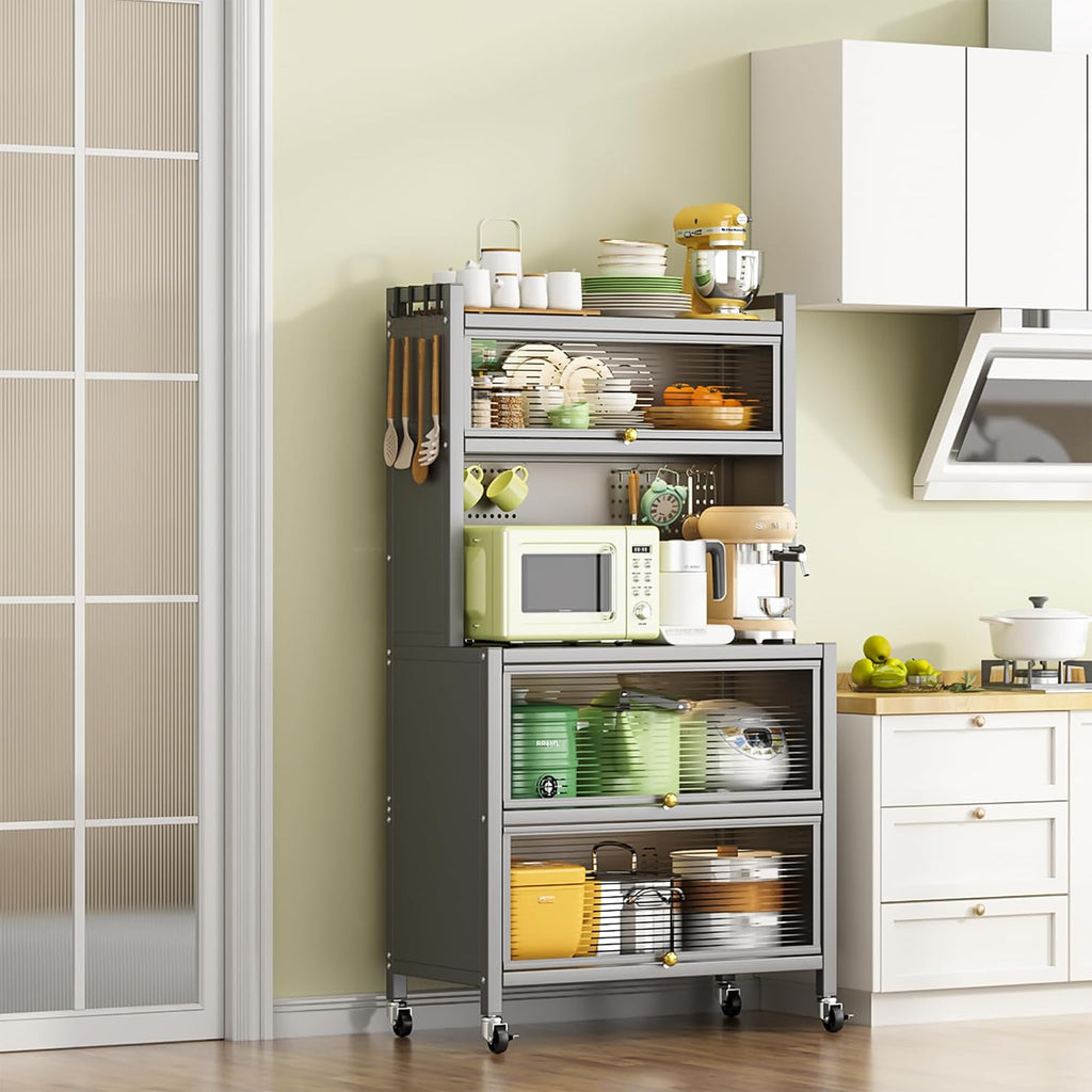 65'' Kitchen Pantry Storage Cabinet with Microwave Oven Countertop, 3 Doors, 4 Layers, Versatile Storage for Kitchen, Living Room, Dining Room